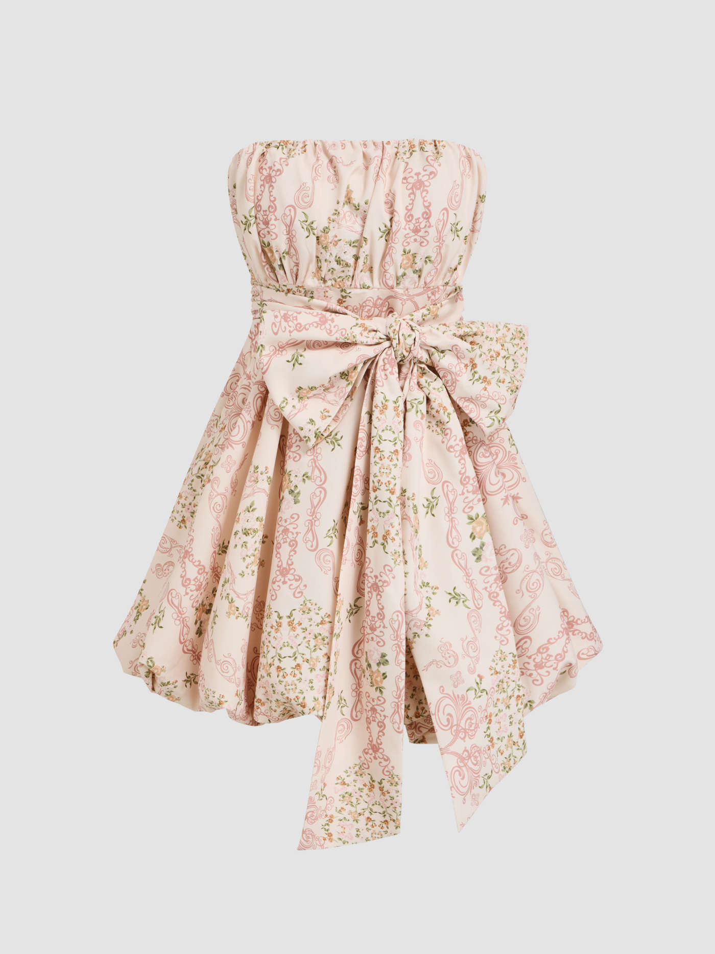 Strapless Floral Bowknot Bubble Hem Mini Dress | Cider
