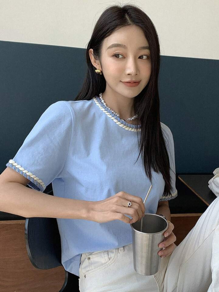 DAZY Contrast Trim Puff Sleeve Tee | SHEIN