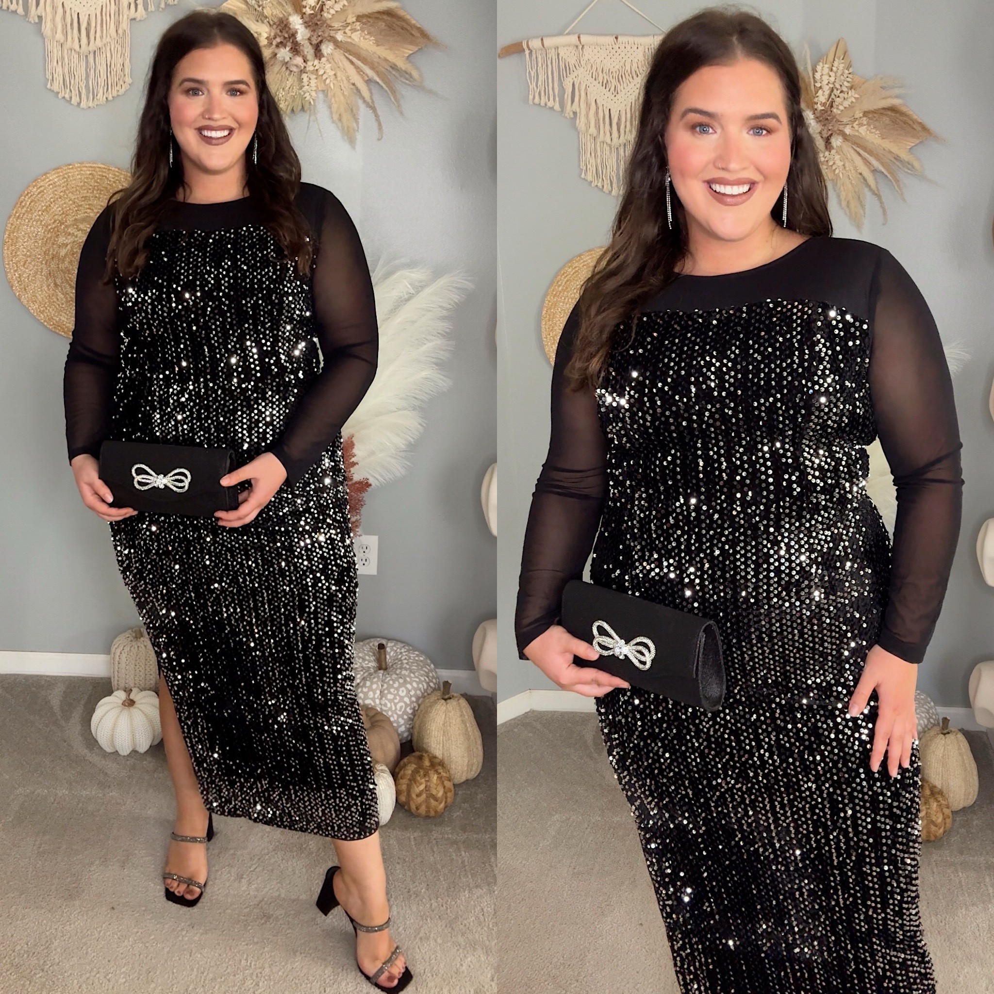 Amazon black sequin and mesh long sleeve dress 🖤✨🥂 Wedding guest, holiday party or NYE outfit inspo 
Size XXL

#LTKHoliday #LTKParties #LTKPlusSize
