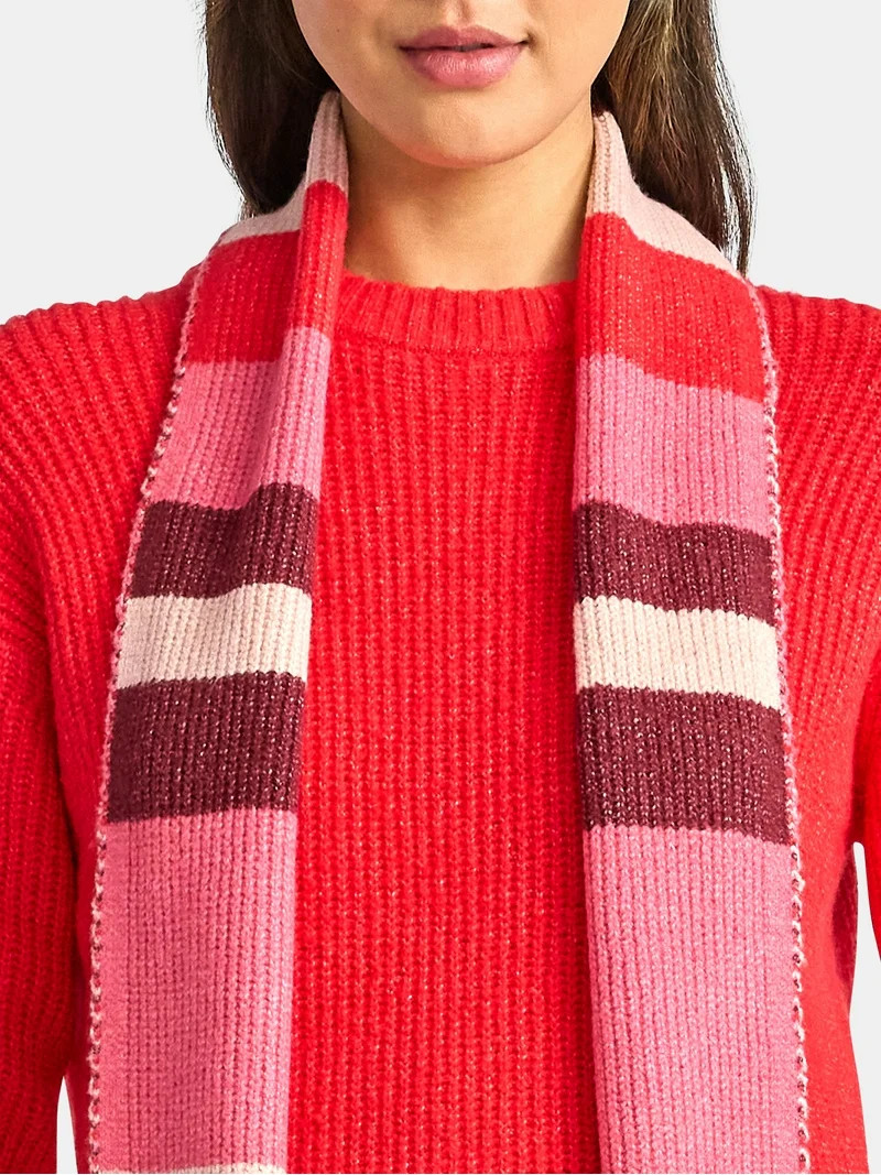Time and Tru Women's Plus Ribbed Sweater and Stripe Scarf Set, 2 Piece, Valentine’s Day Outfit  | Walmart (US)