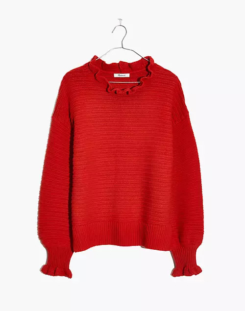 Ruffle-Neck Pullover Sweater in Cotton-Merino Yarn | Madewell