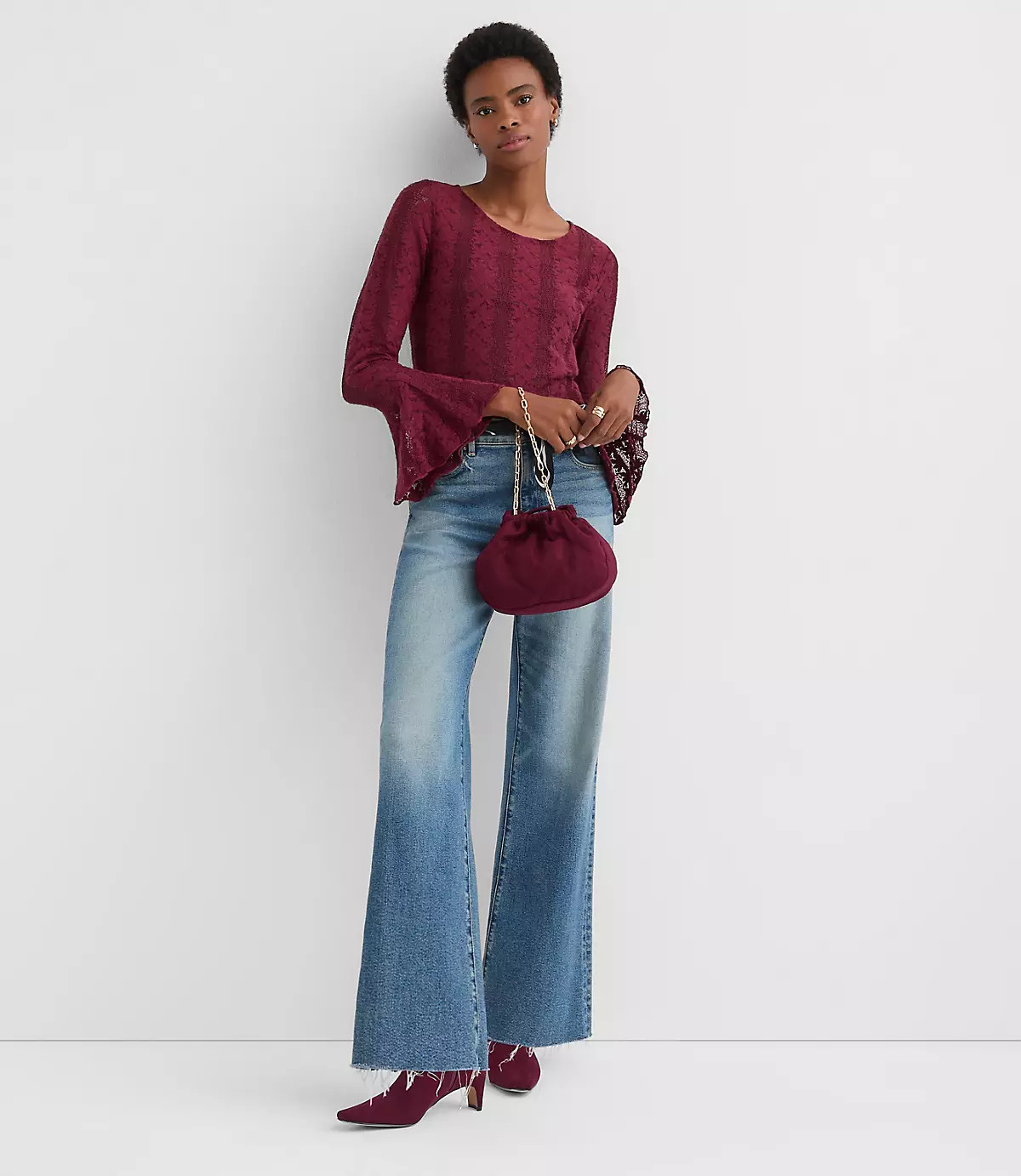 Floral Lace Godet Sleeve Top | LOFT