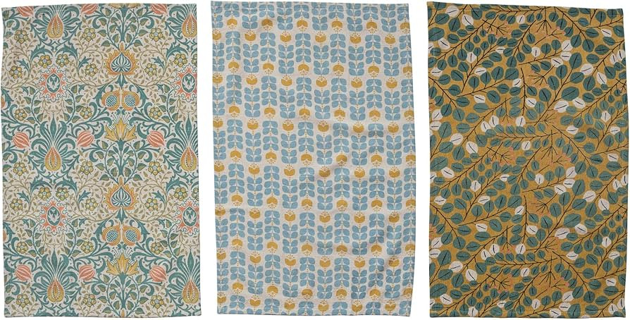 Creative Co-Op Cotton Patterns, Set of 3 Styles, Multicolor Tea Towel, Multi | Amazon (US)