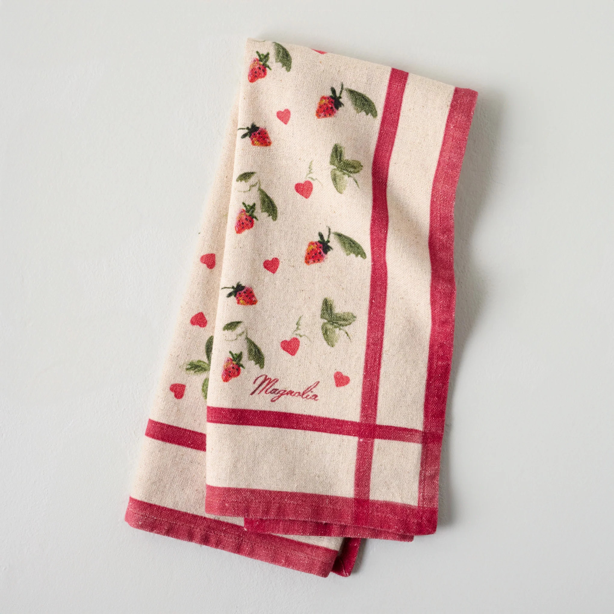 Magnolia Strawberries + Hearts Tea Towel | Magnolia