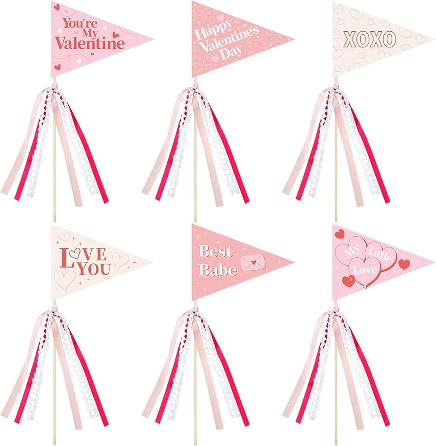 12 Pack Valentine's Day Pennant Flags with Ribbons Heart Triangle Flags for Valentine's Day Parti... | Amazon (US)
