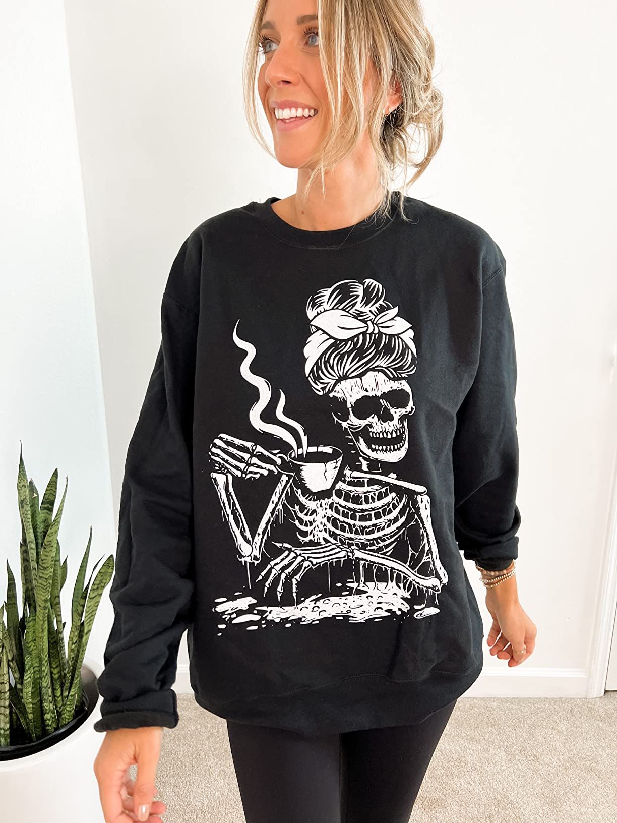 Skeleton Coffee Messy Bun - Front Design Sweatshirt | Amazon (US)