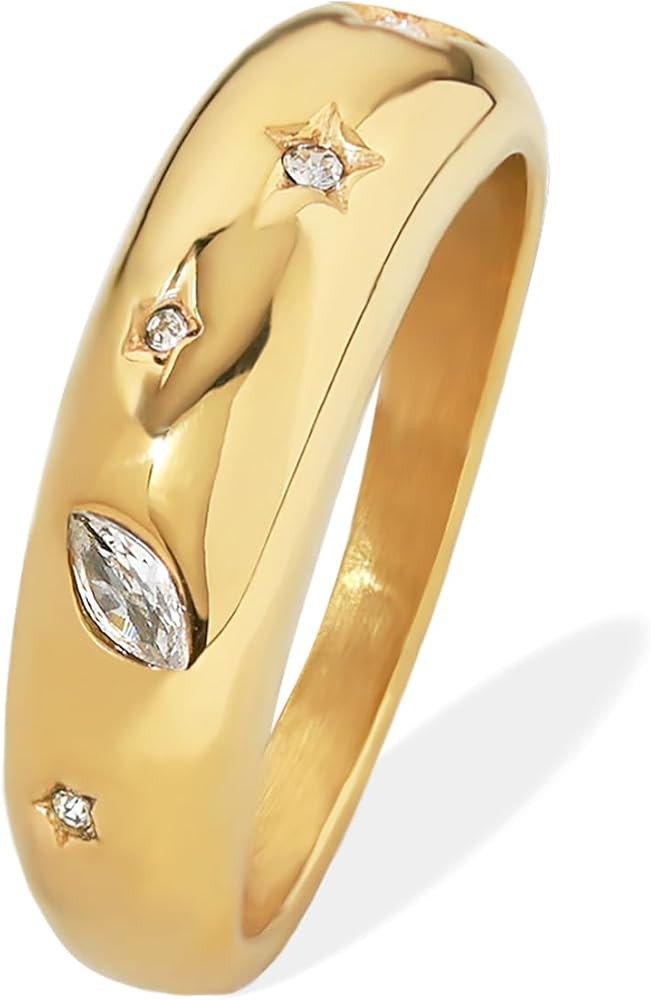 BENIQUE Stackable Rings for Women non-tarnish, Dome Cuff Snake Statement Band 18K Gold Plated Sta... | Amazon (US)