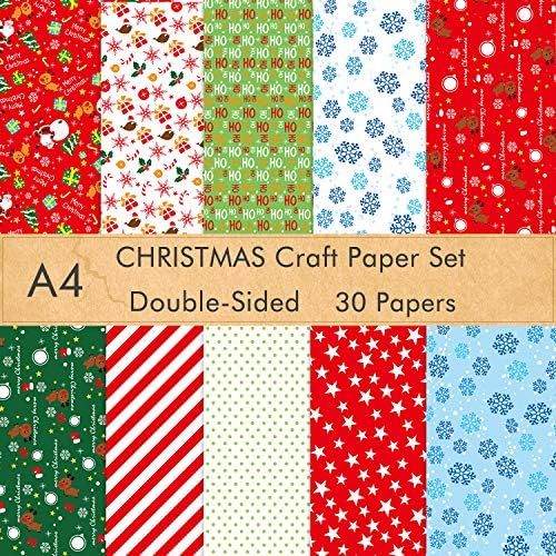 FEPITO 30 Sheets Christmas Pattern Paper Set, A4 Decorative Paper for Card Making Scrapbook Decor... | Amazon (US)