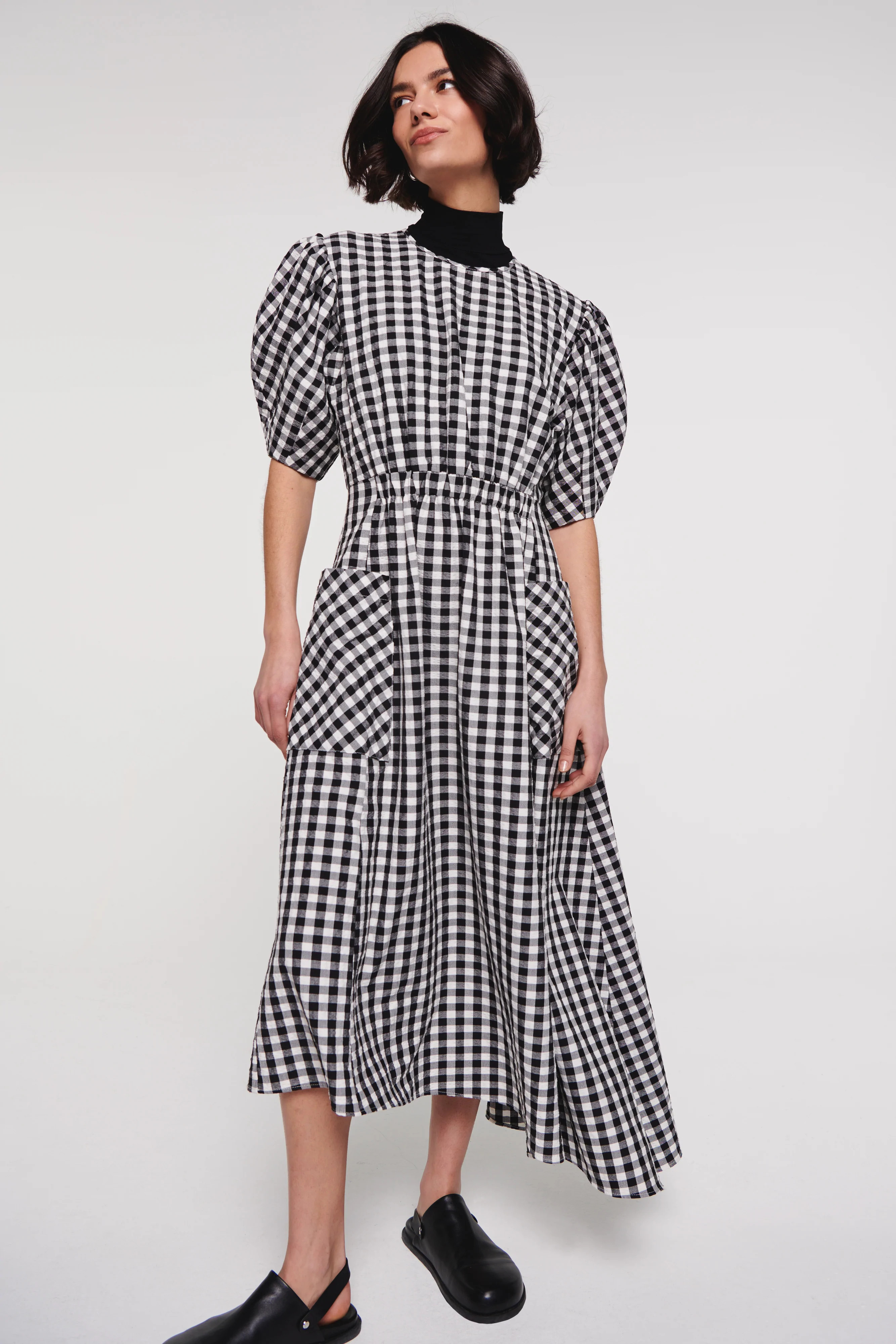 Harlin Curve Sleeve Gingham Dress | Aligne UK