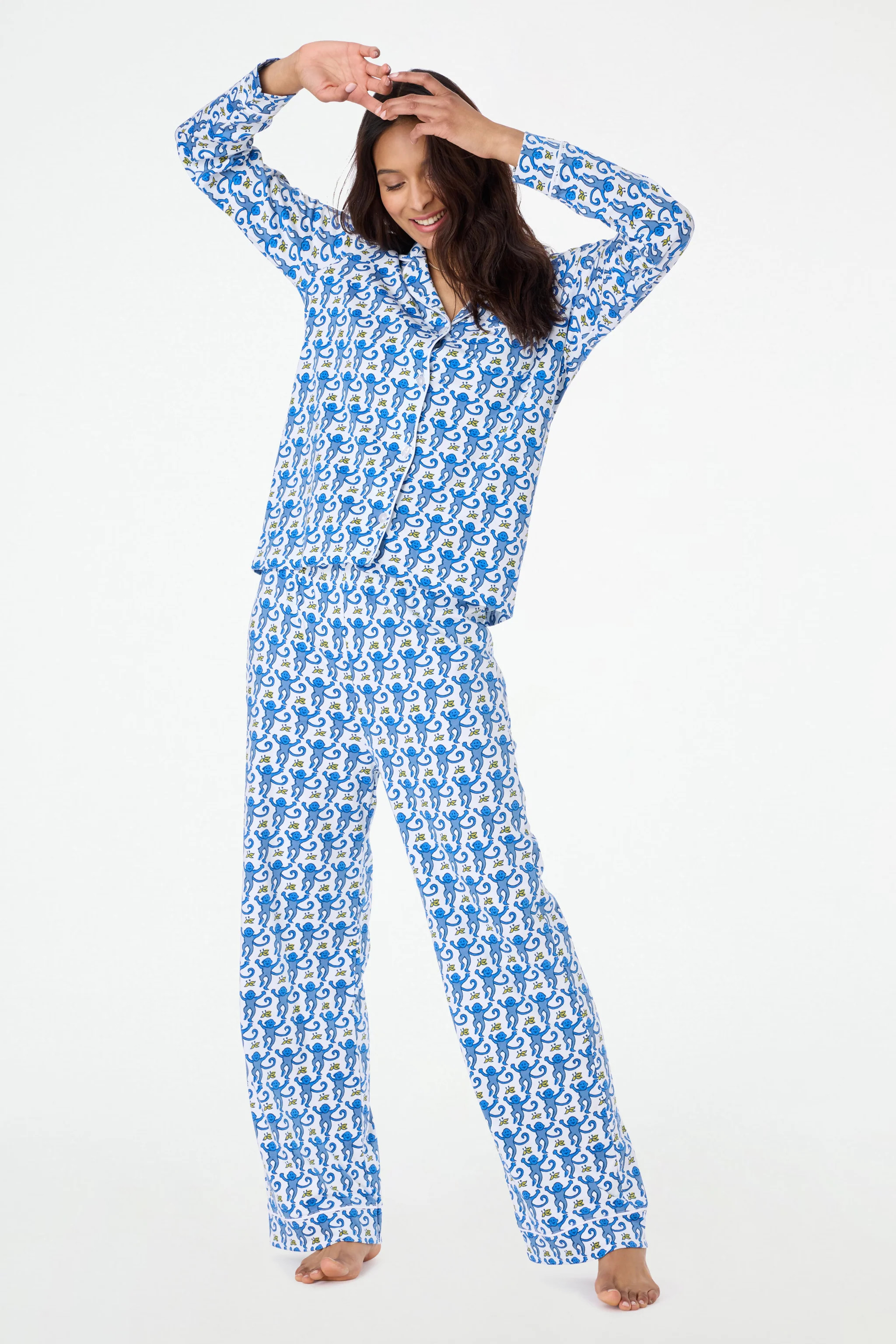 Monkey Long Sleeve Polo Pajamas | Roller Rabbit | Roller Rabbit