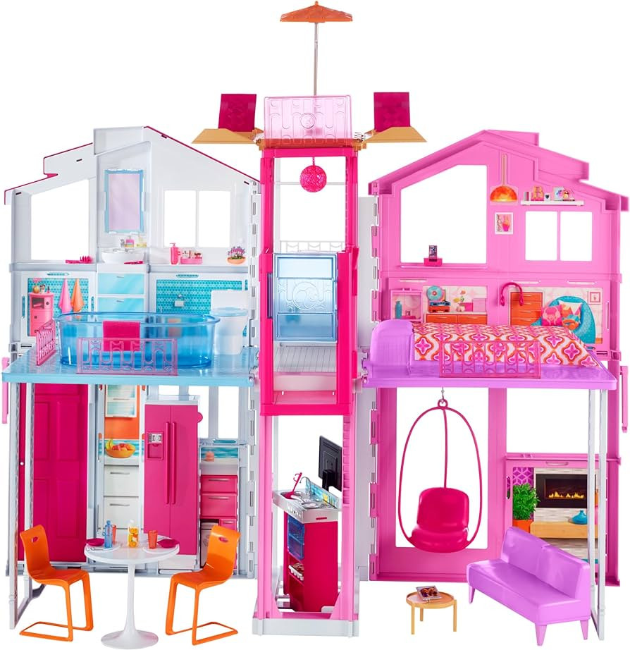 Barbie Doll House Playset, 3-Story Townhouse with 4 Rooms & Rooftop Lounge, Furniture & Accessori... | Amazon (US)