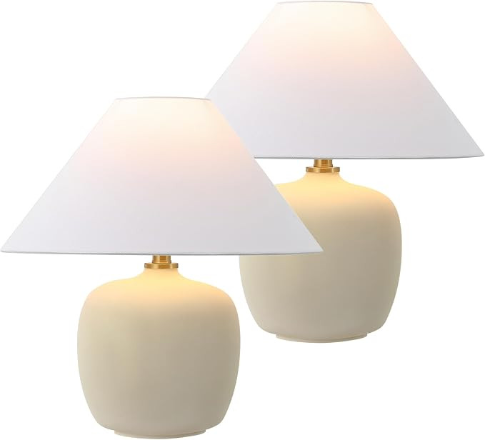 JONATHAN Y 18.25" Matte Cream Minimalist Table Lamps Set of 2 for Bedroom, White Linen Shade, Mod... | Amazon (US)