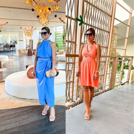 Summer dresses, resort wear, can be wedding guest dresses.
Blue 2 piece set in small.
Brick Red  dress in small.
Sandals fit tts.
Wearing pasties in both and linked my fav.
Accessories are linked.
Amazon finds, summer outfits, fashion over 50, midlife fashion, petite fashion, vacation outfits, resort wear. 

#LTKOver40 #LTKFindsUnder50 #LTKWedding
