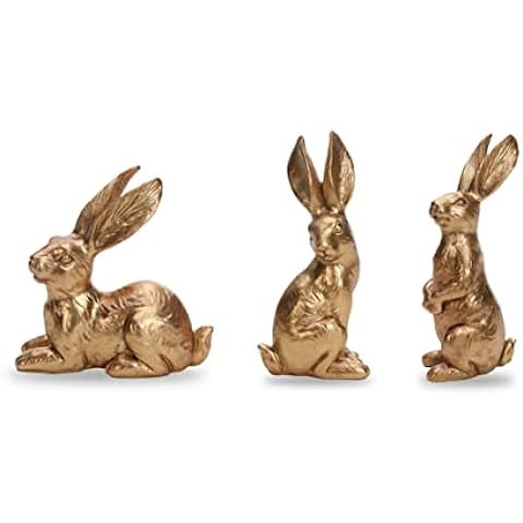 WONDROUS' DECO Resin Dark Gold Easter Bunny Figurines, Small Decorative Bunny Statue Set of 3, Vi... | Amazon (US)