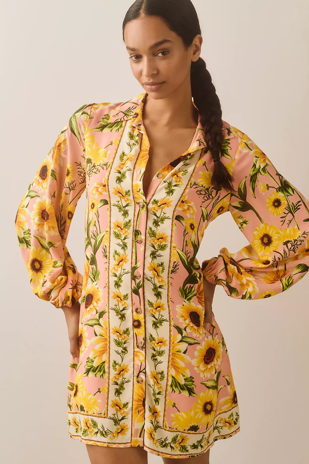 Farm Rio x Anthropologie Long-Sleeve Button-Front Mini Dress | Anthropologie (US)