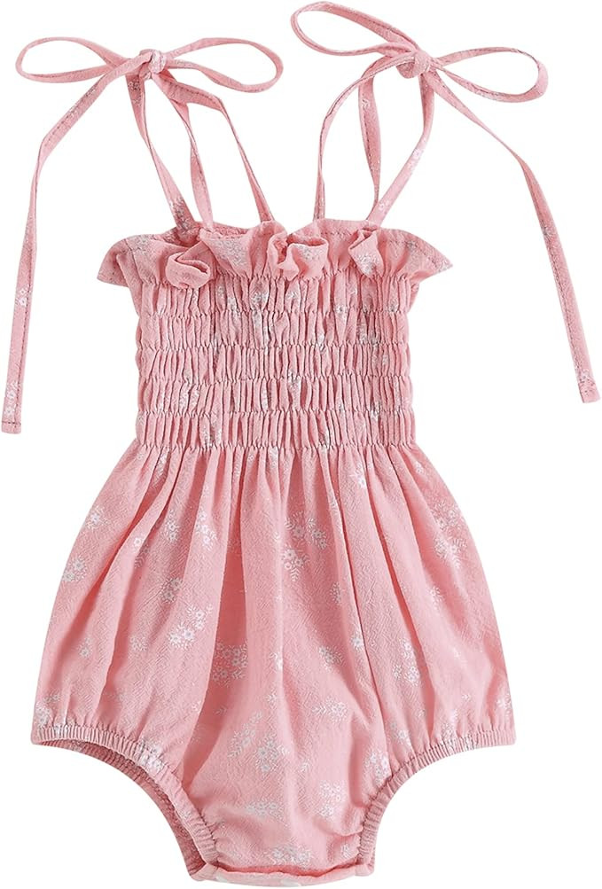 Baby Girls Summer Rompers Dress Newborn Plaid Floral Sunsuit Clothes Jumpsuits Headband Outfits | Amazon (US)