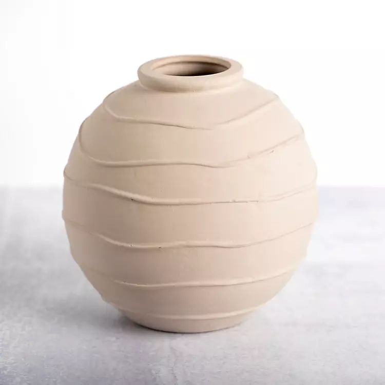 New! Beige Abstract Lines Ceramic Vase | Kirkland's Home