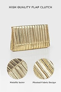 BABEYOND Clutch Purses for Women - Evening Bag Gold Pleated Flap Clutch for Formal Party Cocktail... | Amazon (US)