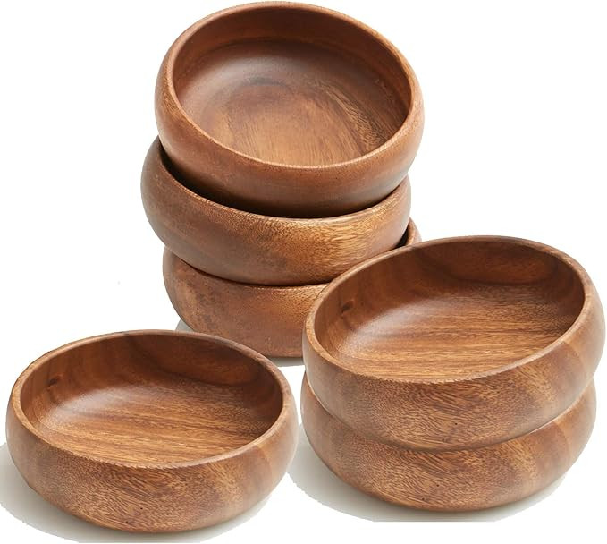 Woodard & Charles Acacia Wood Snack Serving Bowl, 6" x 2" (Set of 6) | Amazon (US)