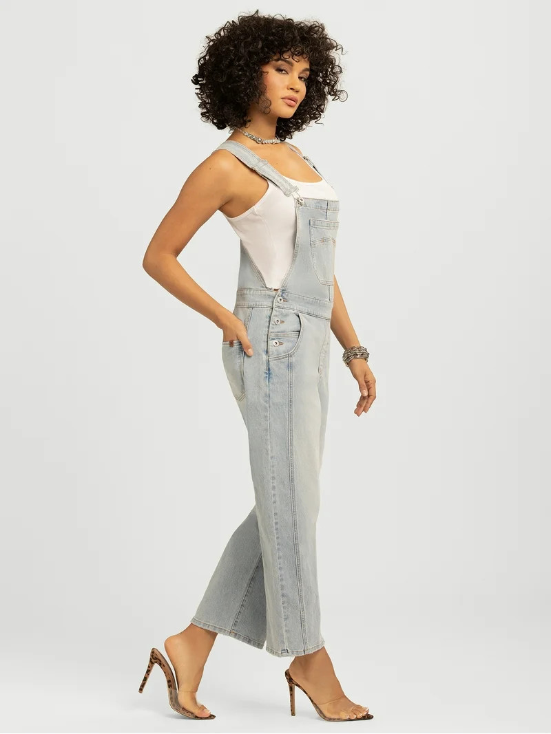 Jessica Simpson Women's Cropped Barrel Leg Denim Overalls, 26" Inseam, Size XS-XL | Walmart (US)