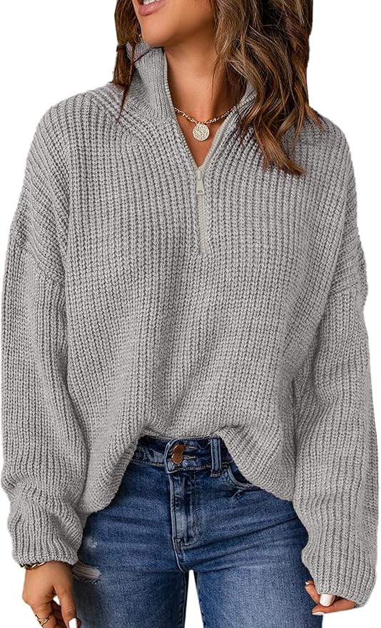 EVALESS Sweaters for Women Waffle Kint Long Sleeve 1/4 Zip Pullover Polo V Neck Sweater for Women | Amazon (US)