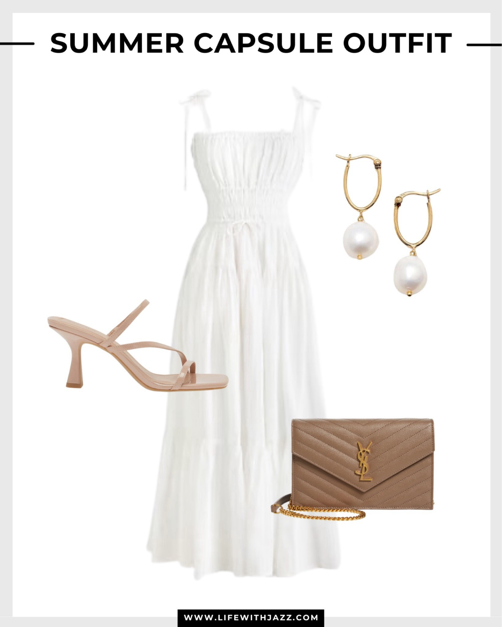 Summer capsule outfit styling a white dress 🤍

White dress / nude heels / pearl earrings / Ysl purse / summer style / dressy / wedding guest dress / summer dress 

#LTKWedding #LTKStyleTip #LTKSeasonal