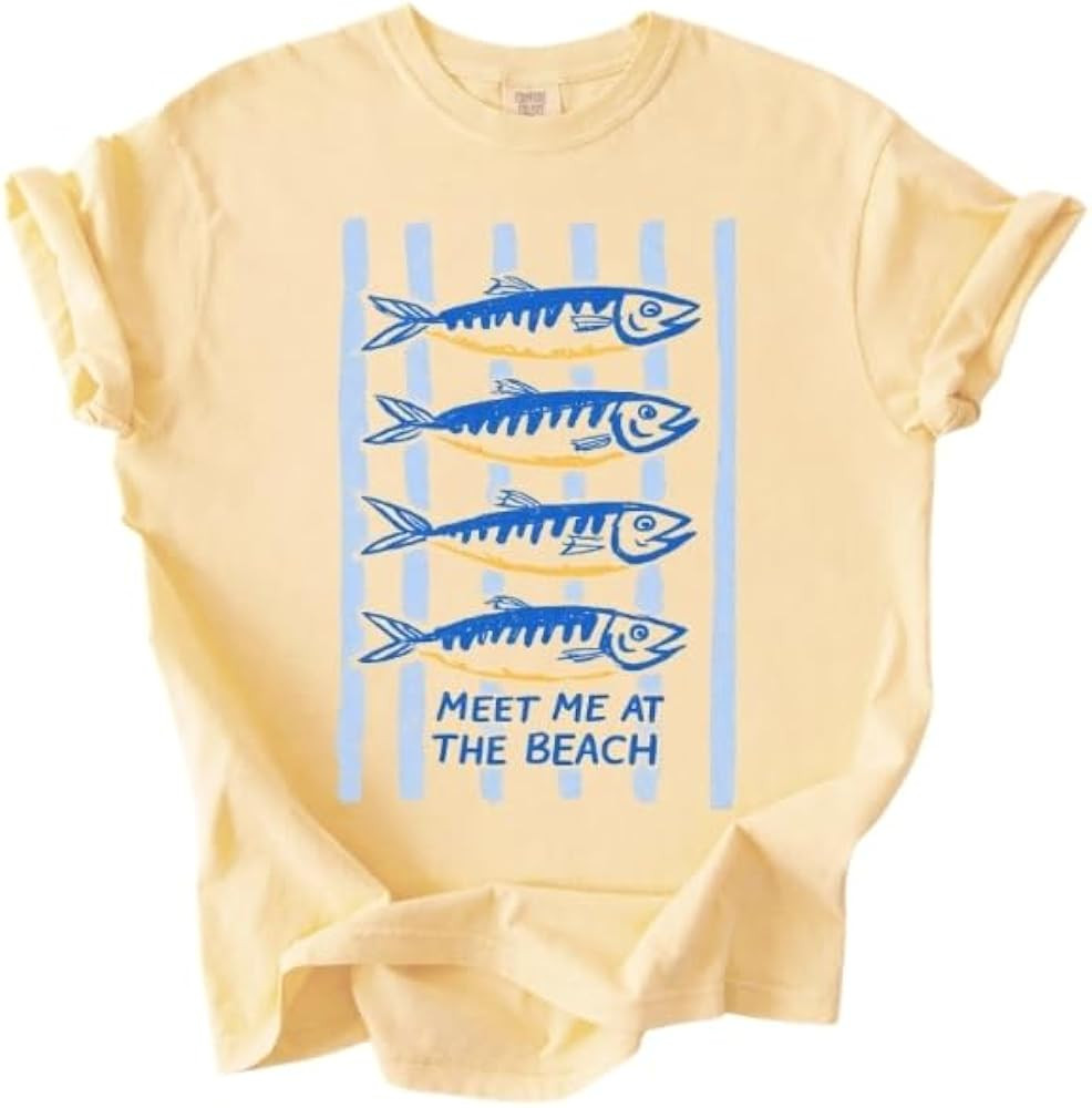 FITIN Meet Me At The Beach Fish Shirt Comfort Colors Coastal Summer Aesthetic Vintage Graphic T S... | Amazon (US)