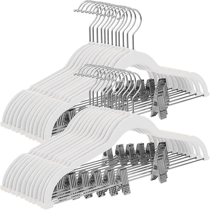 SONGMICS 30-Pack Pants Hangers, 16.7-Inch Long Velvet Hangers with Adjustable Clips, Non-Slip, Sp... | Amazon (US)