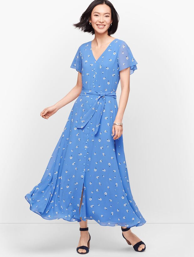 Scattered Floral Tie Front Midi Dress | Talbots