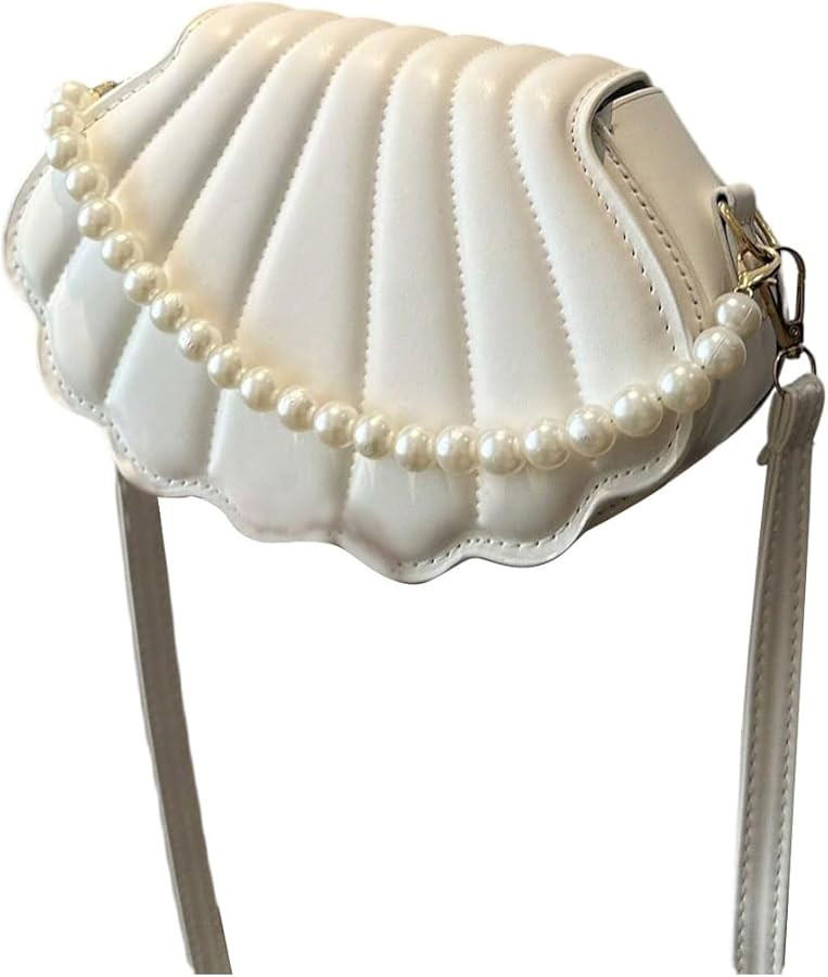 MakeMeChic Women's Seashell Shape Pearl Croccbody Handbag Leather Flap Adjustable Strap Shoulder ... | Amazon (US)
