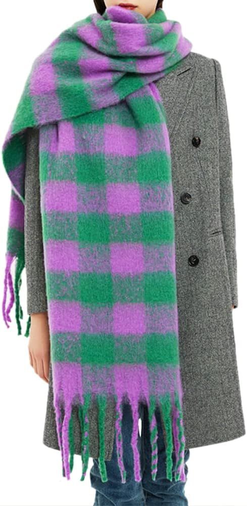 OUNIYA Large Chunky Plaid Scarf Checked Colorful Oversized Scarves Soft Big Cashmere Wool Thick W... | Amazon (US)