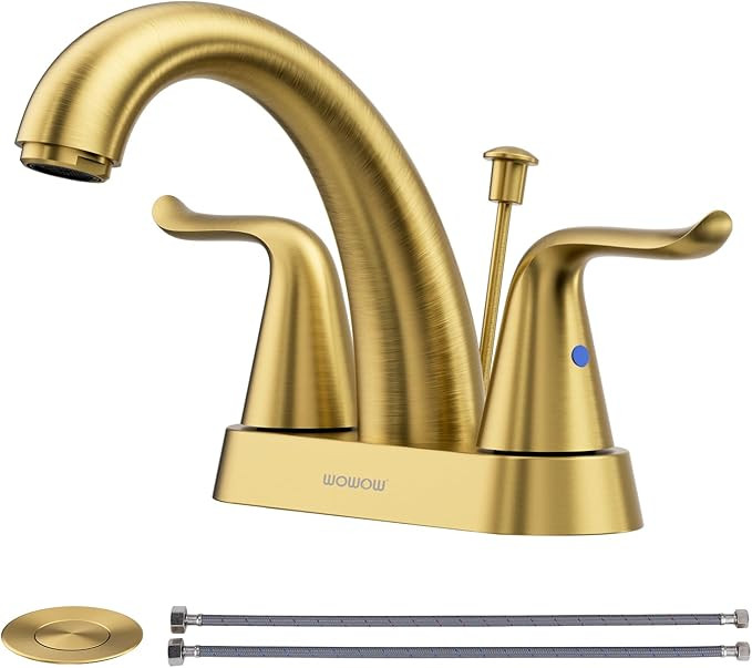 WOWOW Grifo de Lavabo de Baño de 4 Pulgadas – Grifo de Tocador Central Dorado Cepillado con Va... | Amazon (US)