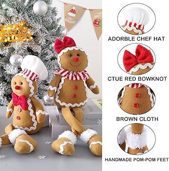 BALONAR 15Inch Large Size Christmas Plush Gingerbread Man Boy Girl Figures with Chef Hat Bowknot ... | Amazon (US)