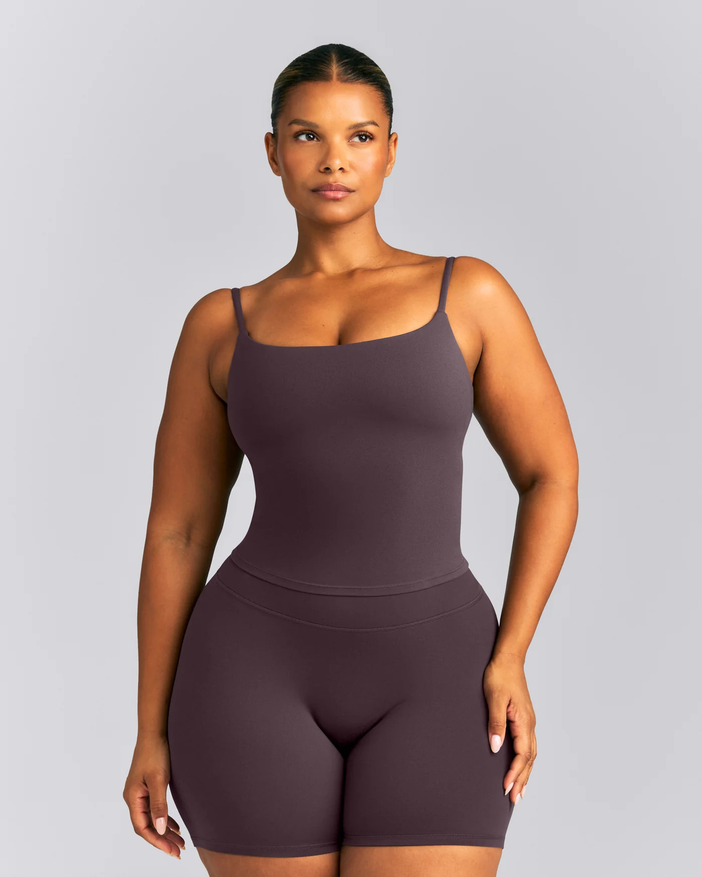 SoftMotion\u2122 Strappy Mid Tank Top with Built in Bra Shelf 
 Dark Umber Brown | Oner Active (UK / US)
