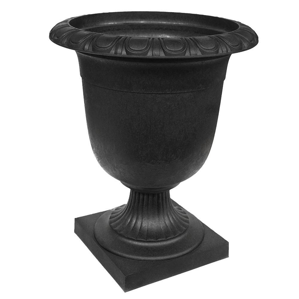 Crescendo 19 in. W x 23 in. H Round Slate Rubber Self-Watering Urn | The Home Depot