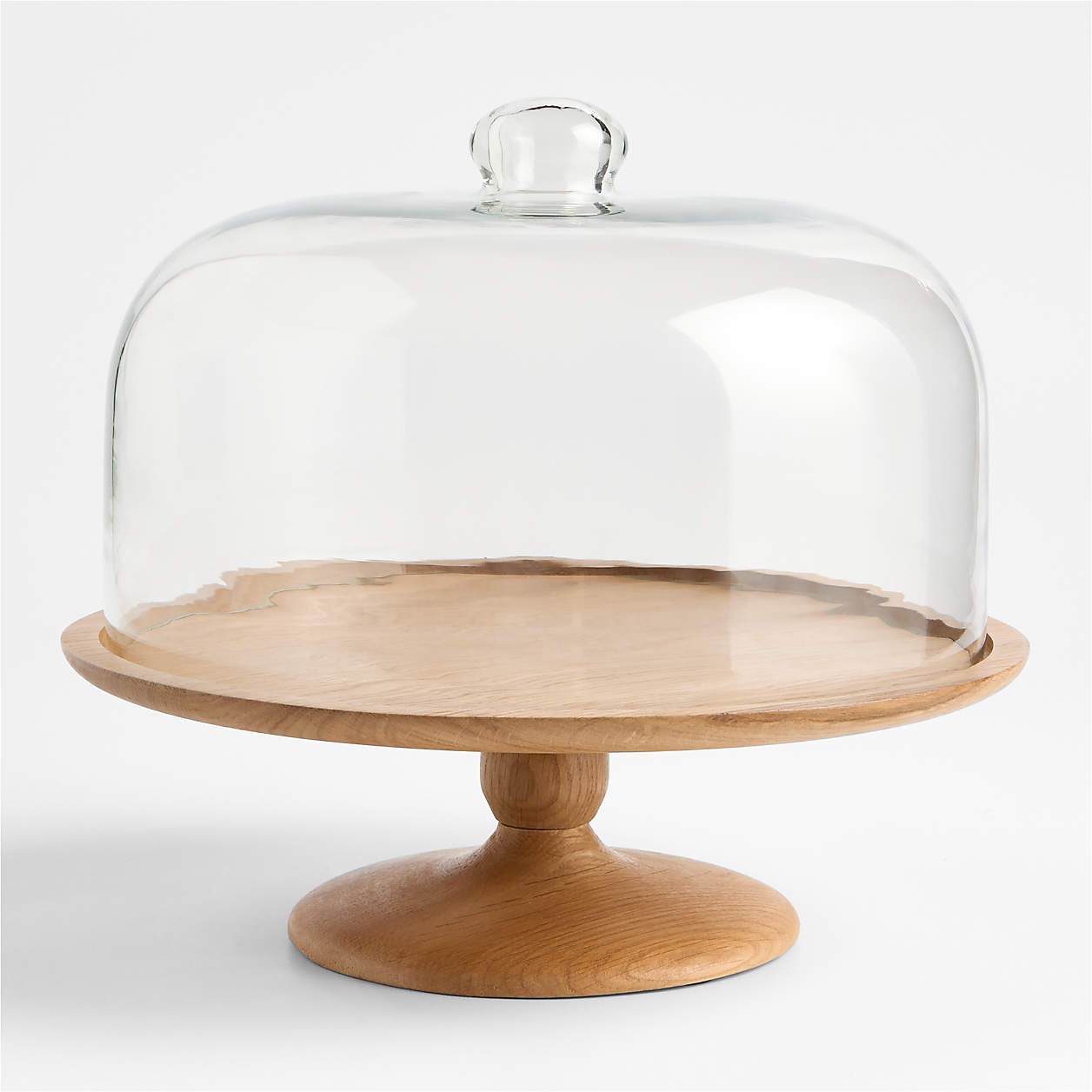 Madeira Oak Wood Cake Stand with Glass Lid + Reviews | Crate & Barrel | Crate & Barrel