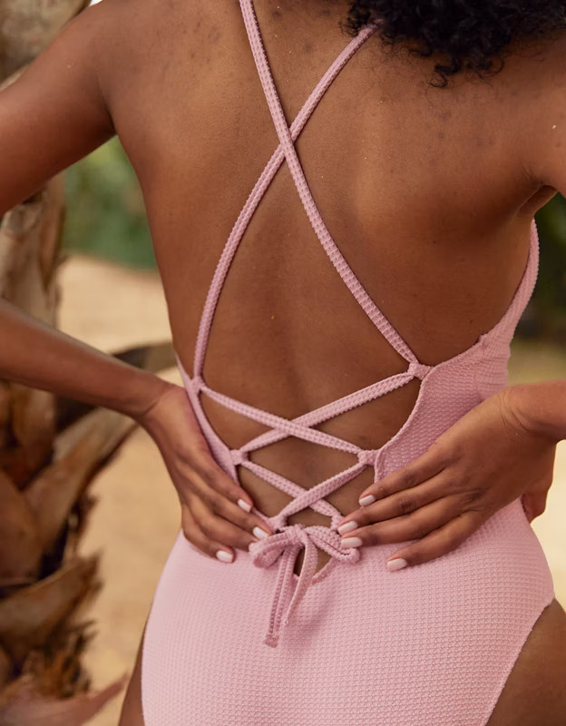 Aerie Waffle V Neck One Piece Swimsuit | American Eagle Outfitters (US & CA)