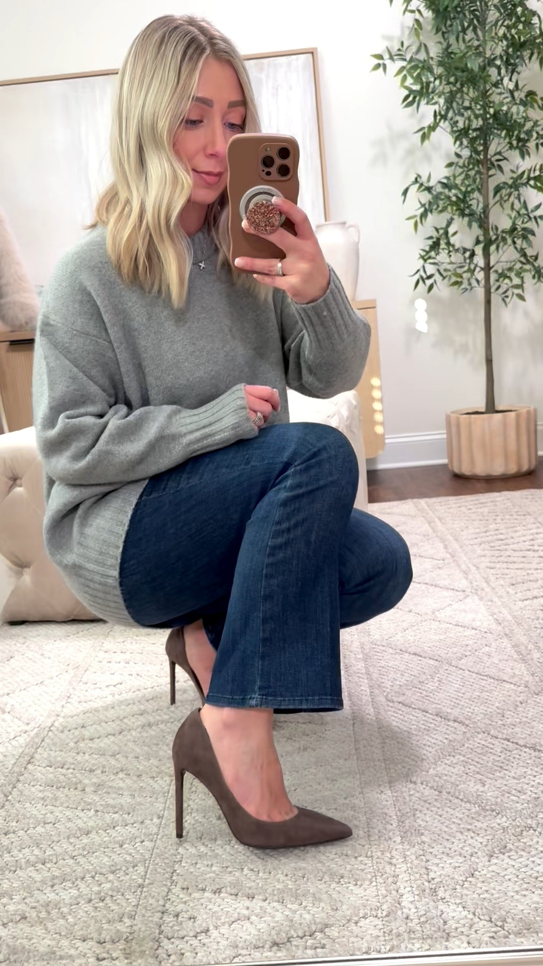 If you love a chic and classic pump…look no further! These are perfection! 😍🤎 They come in a bunch of colors but this Espresso Suede is stunning! ✨ 

Sweater runs large, wearing XS, jeans run a little big, I sized down to a 26, heels TTS!

Pumps, Tony bianco, winter outfits, date night outfits 

#LTKHoliday #LTKFindsUnder100 #LTKGiftGuide