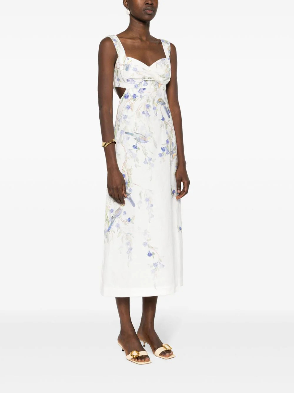 ZIMMERMANN Natura Linen Midi Dress - Farfetch | Farfetch Global