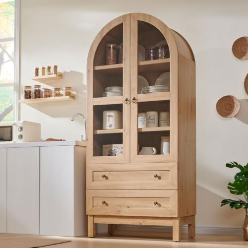 IFGET 71" Tall Arched Kitchen Pantry, Modern Farmhouse Wood Kitchens Storage Cabinets with 2 Larg... | Amazon (US)