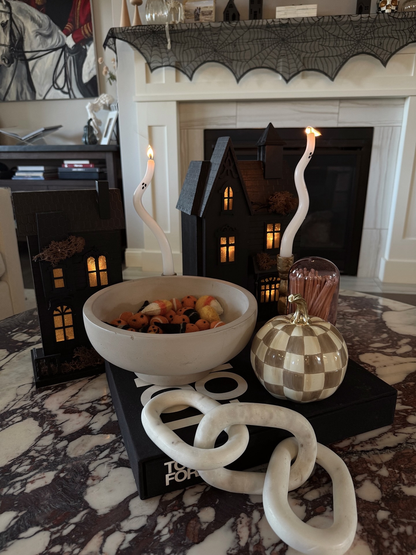 Spooky meets cozy 🕯️🖤🎃 This look shows how you can effortlessly mix Halloween decor into your existing fall setup - think warm tones, subtle textures, and a touch of eerie charm. Everything you see can be shopped through our LTK link in our bio!