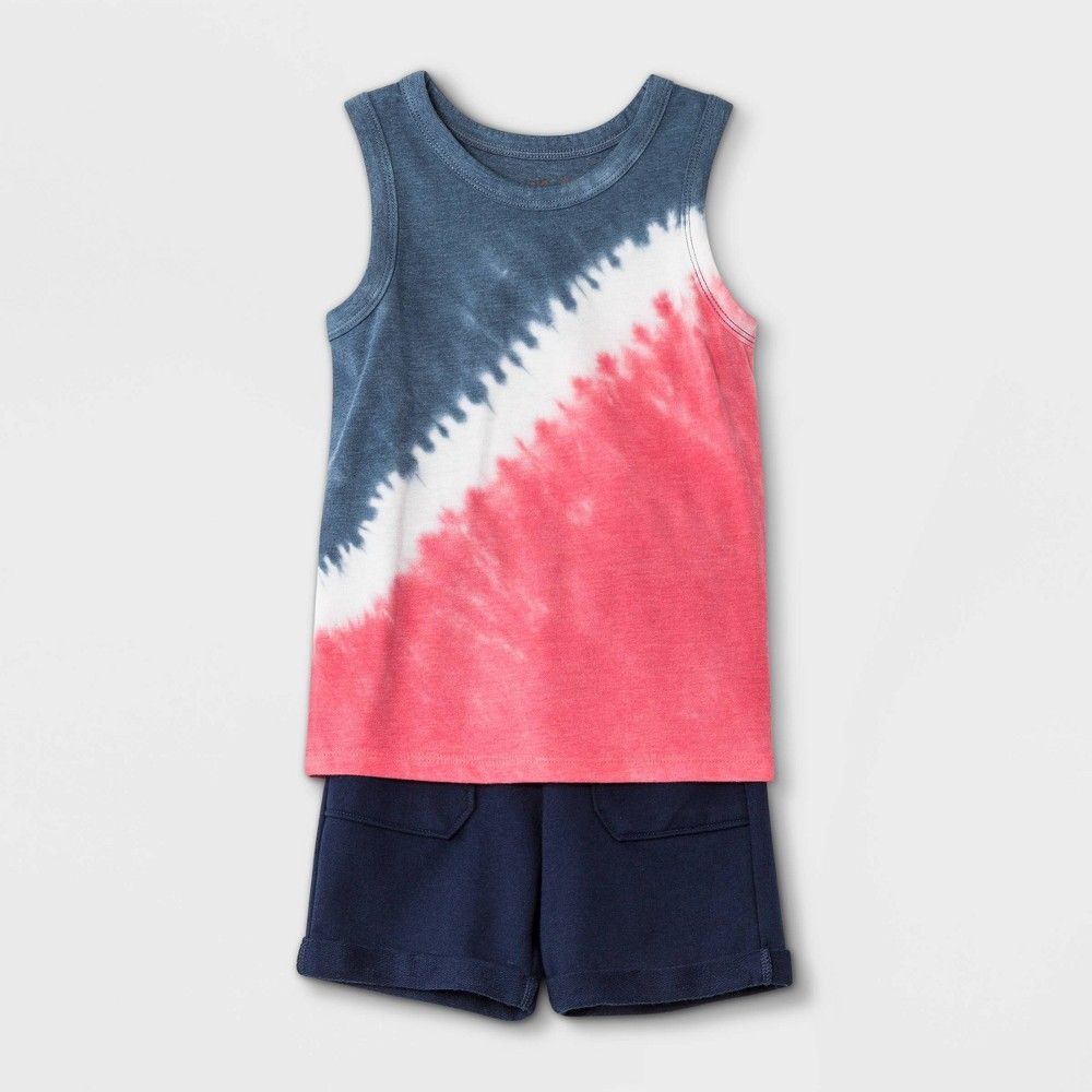 Toddler Boys' Americana Tie-Dye Tank Top and French Terry Pull-On Shorts Set - Cat & Jack Navy 2T | Target