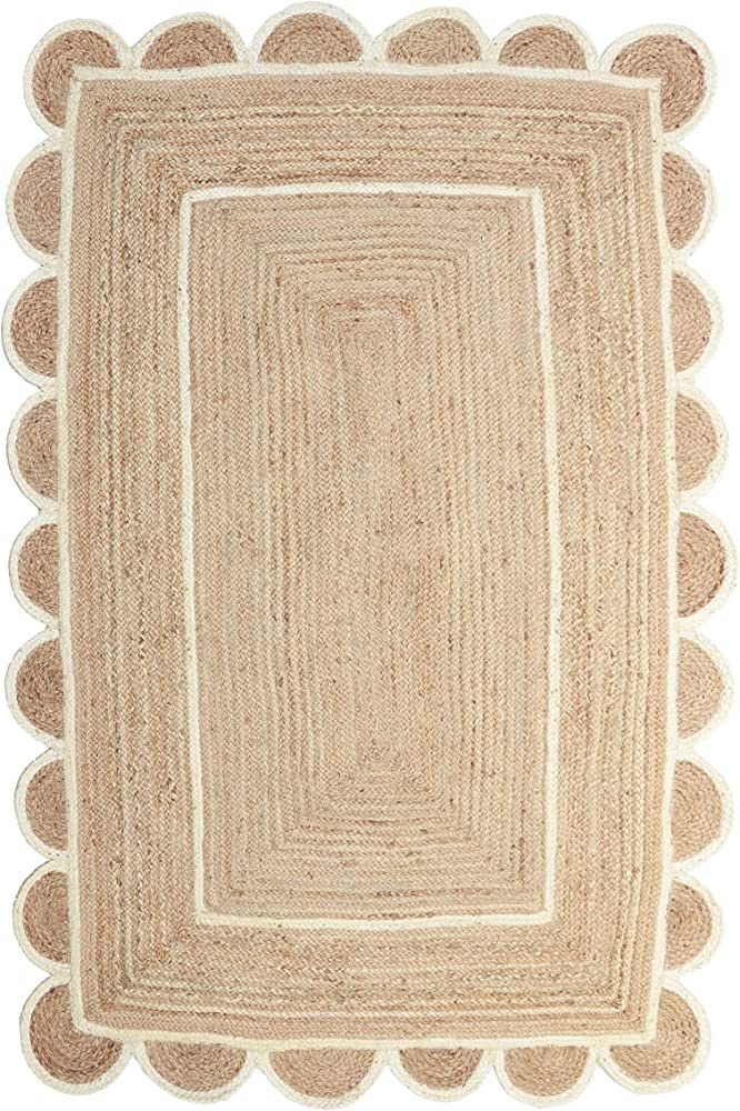 Gautam International Scallop Pattern Jute Bohemian Area Rug (3'x5', Off White) | Amazon (US)