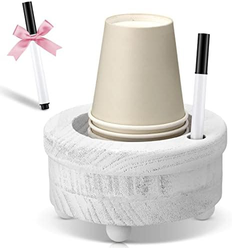 Cup Holder with Marker Slot Cup Dispenser Round Wooden Party Cup Organizer for Christmas Party De... | Amazon (US)