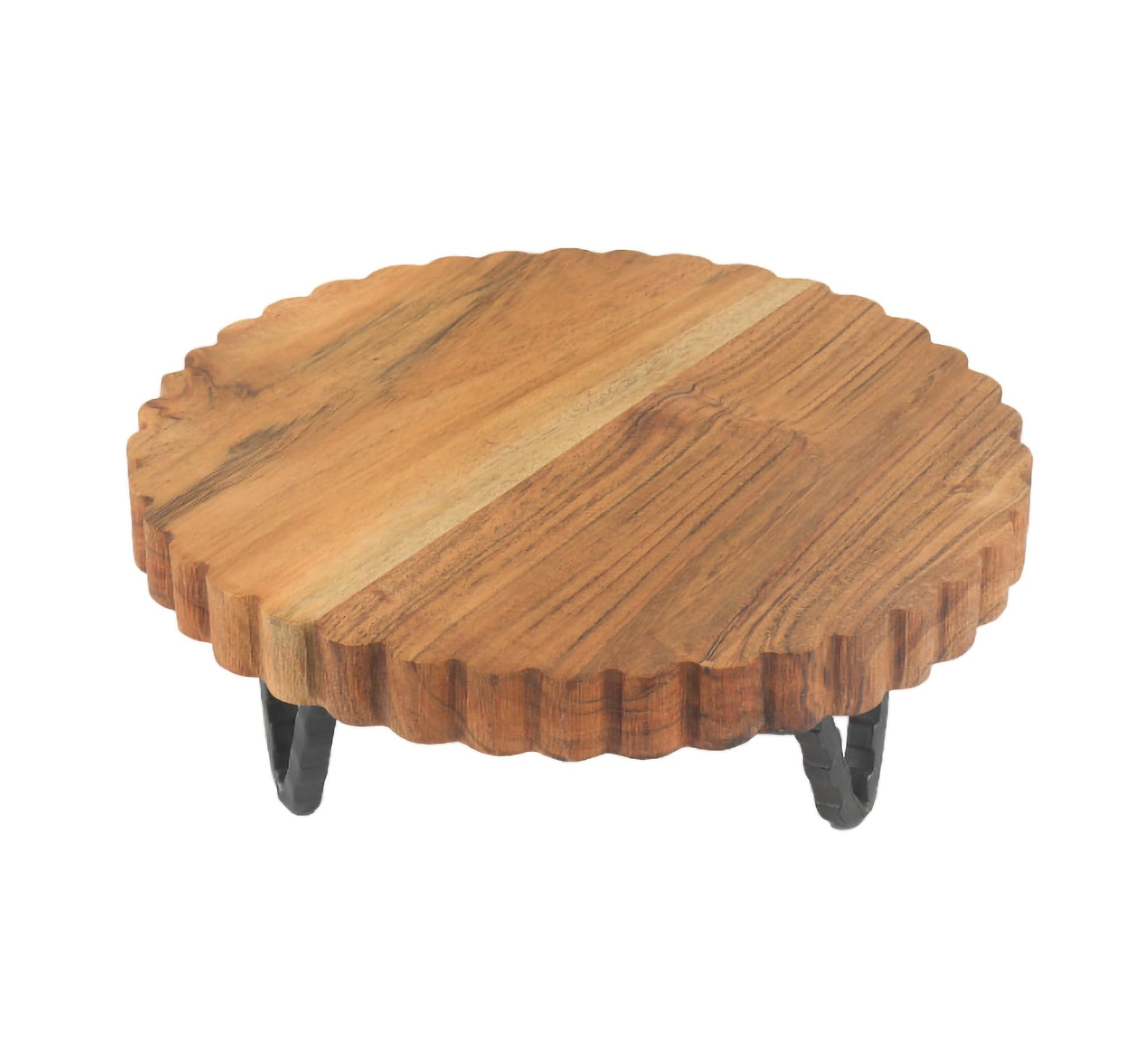 Elegant Cake Dessert Stand on Pedestal 9 Inch Wood Natural Grain With Scalloped Edges | Amazon (US)