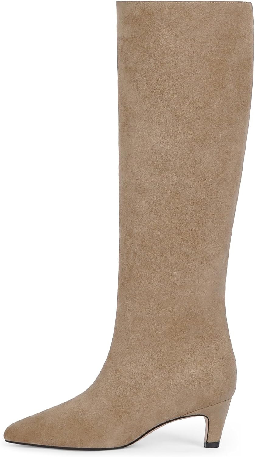 Knee High Boots Women Square Toe Kitten Heel Tall Boots | Amazon (US)