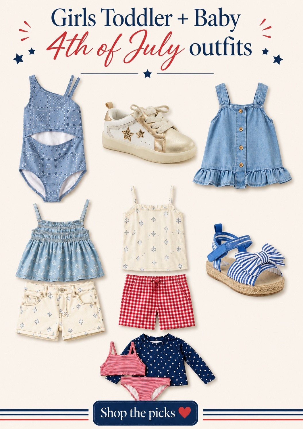 Carter’s has the cutest baby girl and toddler girl 4th of July outfit finds, and they’re up to 60% off right now. I rounded up sweet red, white, and blue pieces, chambray tops, gingham shorts, sandals, sneakers, and swimsuits for BBQs, fireworks, parades, family photos, and everyday summer fun. These are easy mom-approved picks that feel festive without being too over the top.

#CartersFinds #ToddlerGirlOutfits #BabyGirlOutfits #FourthOfJulyOutfits #MomFinds

#LTKSeasonal #LTKKids #LTKBaby