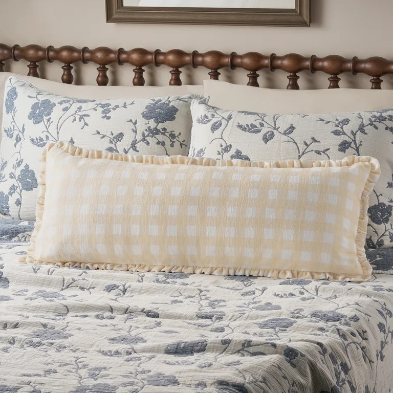 PW Woven Gingham with Ruffle Lumbar Pillow - Beige | Walmart (US)