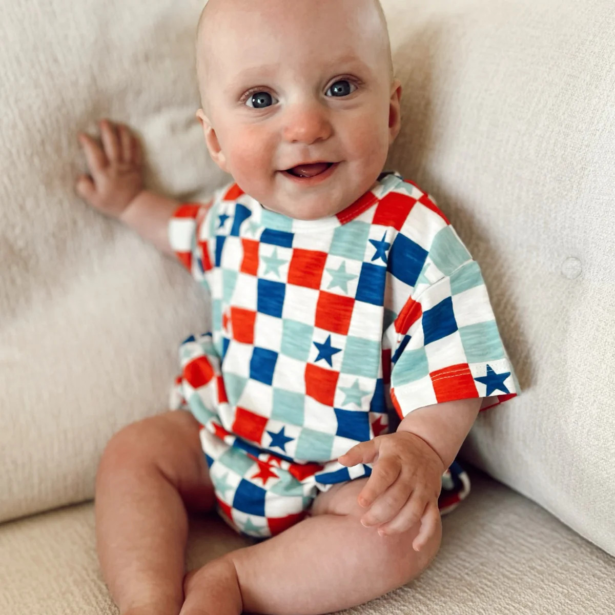 Red, White & Blue Checkerboard / Organic T-Shirt Bubble | SpearmintLOVE