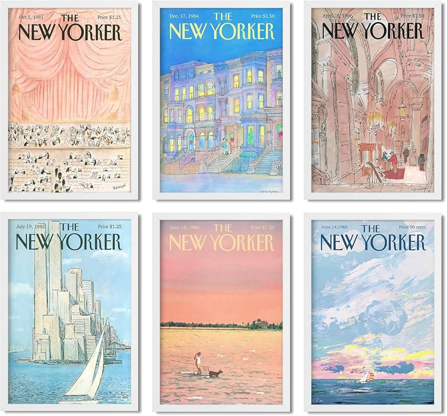 BAFAFA Canvas Wall Art, New Yorker Magazine Cover Set Of 6, Gallery Wall Art Set Of 6, Blue New Y... | Amazon (US)
